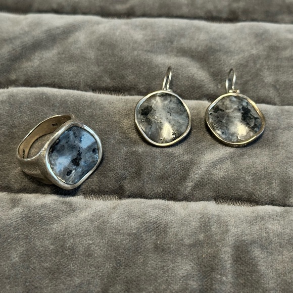 Silpada Black/gray Wavy Feldspar Ring and Earrings - Picture 1 of 7
